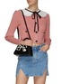 Front View - Click To Enlarge - SELF-PORTRAIT - ‘BOW’ CRYSTAL EMBELLISHED LEATHER MINI CROSSBODY BAG