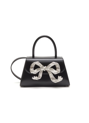 Main View - Click To Enlarge - SELF-PORTRAIT - ‘BOW’ CRYSTAL EMBELLISHED LEATHER MINI CROSSBODY BAG