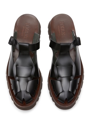 Detail View - Click To Enlarge - HEREU - ‘CANVA SPORT’ CUT OUT FLAT LEATHER SLIP ON SHOES