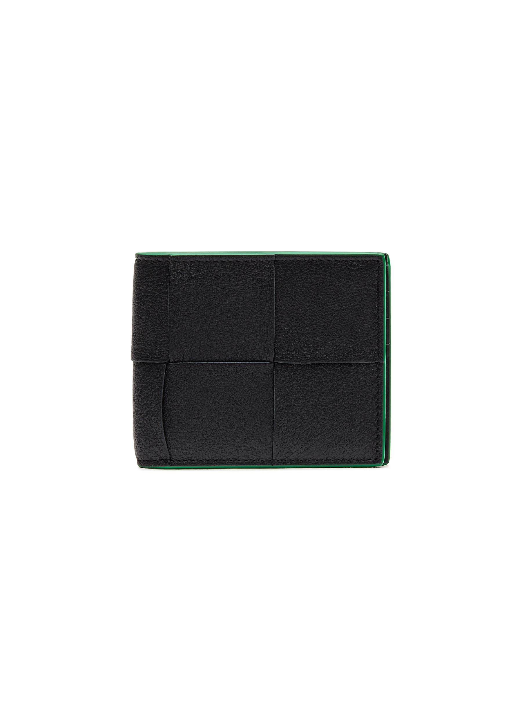 Contrasting Trim Oversized Intrecciato Leather Bifold Wallet