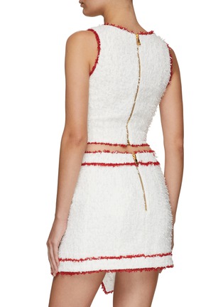 Back View - Click To Enlarge - BALMAIN - Contrasting Fringed Trim Tweed Sleeveless Cropped Top