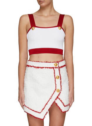Main View - Click To Enlarge - BALMAIN - Contrasting Trim Strapped Cropped Top