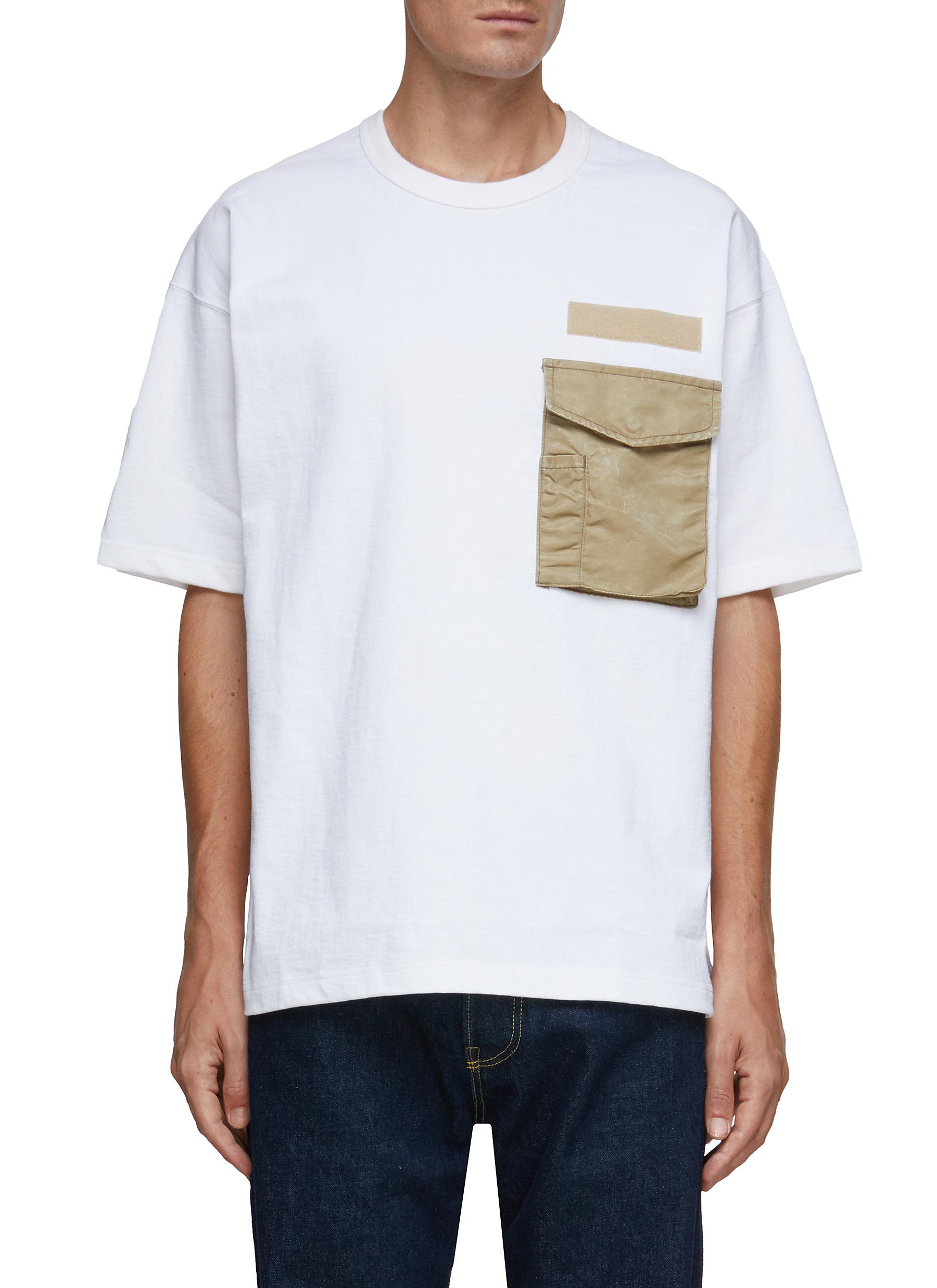 Nylon Flap Pocket Cotton Crewneck T-Shirt