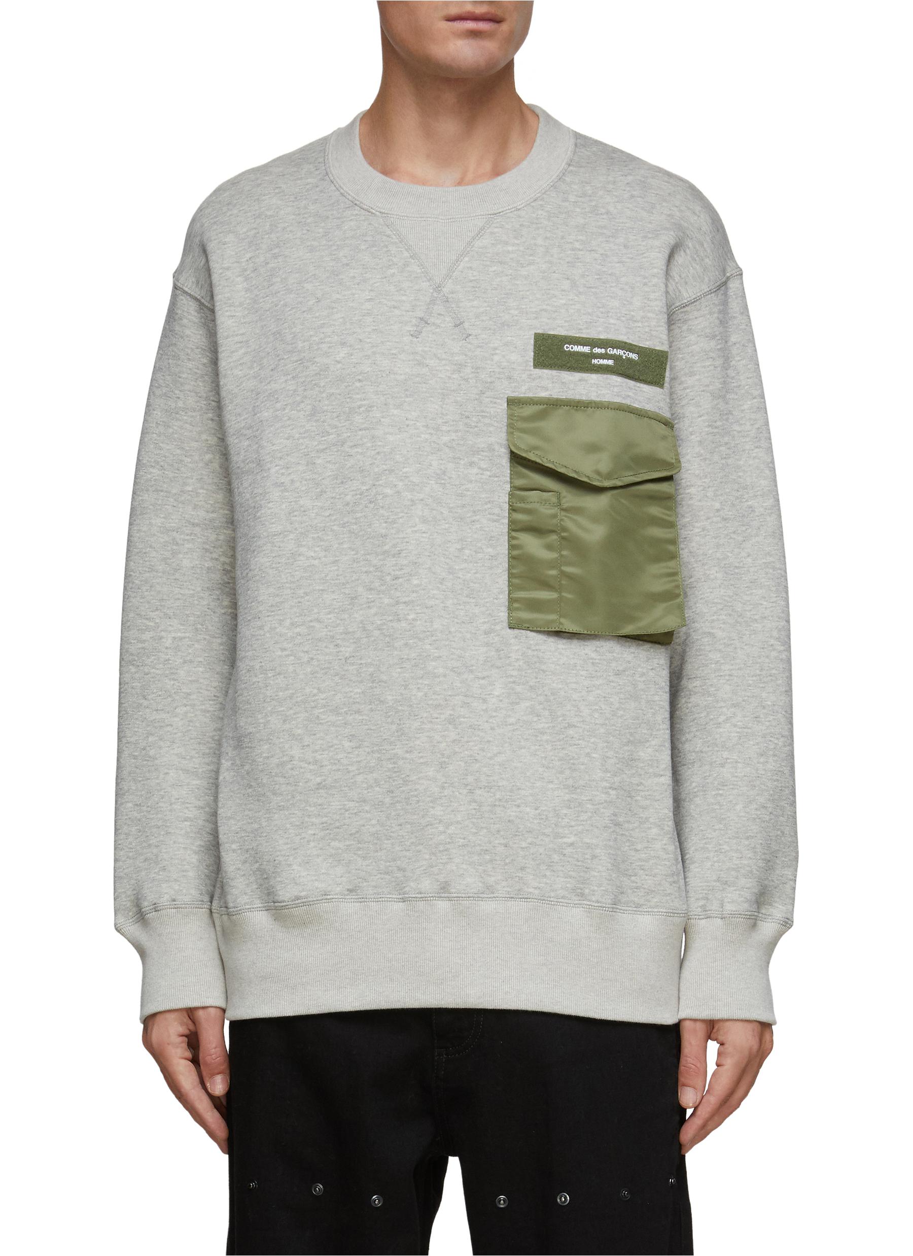 Nylon Flap Pocket Cotton Crewneck Sweatshirt