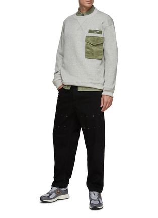 Figure View - Click To Enlarge - COMME DES GARÇONS HOMME - Nylon Flap Pocket Cotton Crewneck Sweatshirt