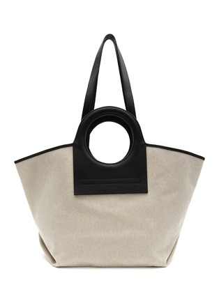 Main View - Click To Enlarge - HEREU - ‘CALA’ OVERSIZE LEATHER HANDLE STRAP CANVAS TOTE BAG