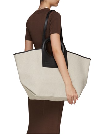 Figure View - Click To Enlarge - HEREU - ‘CALA’ OVERSIZE LEATHER HANDLE STRAP CANVAS TOTE BAG