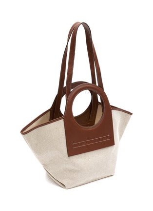Detail View - Click To Enlarge - HEREU - ‘CALA’ SMALL LEATHER HANDLE STRAP CANVAS TOTE BAG