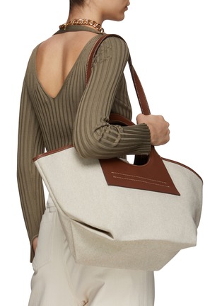 Figure View - Click To Enlarge - HEREU - ‘CALA’ SMALL LEATHER HANDLE STRAP CANVAS TOTE BAG