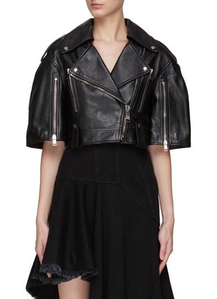 Main View - Click To Enlarge - ALEXANDER MCQUEEN - CROPPED LEATHER BIKER JACKET