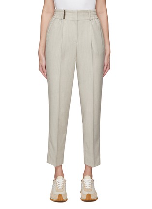 Main View - Click To Enlarge - PESERICO - PLEATED FLAT FRONT HERRINGBONE MOTIF CROPPED PANTS