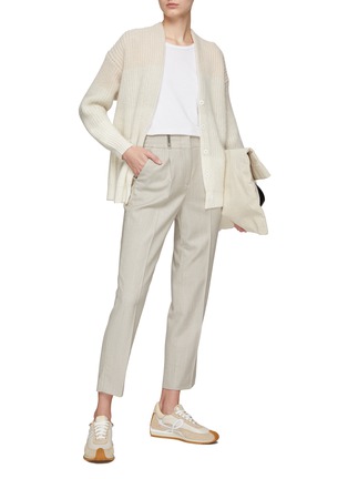 Figure View - Click To Enlarge - PESERICO - PLEATED FLAT FRONT HERRINGBONE MOTIF CROPPED PANTS