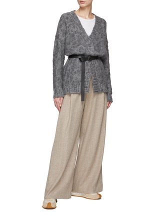 Figure View - Click To Enlarge - PESERICO - BELTED WRAP EFFECT V-NECK ALPACA BLEND KNIT CARDIGAN