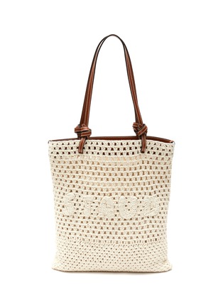 Main View - Click To Enlarge - STAUD - ‘PORTE’ CROCHET LOGO JACQUARD LEATHER STRAP TOTE BAG
