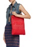 Figure View - Click To Enlarge - STAUD - ‘PORTE’ CROCHET LOGO JACQUARD LEATHER STRAP TOTE BAG