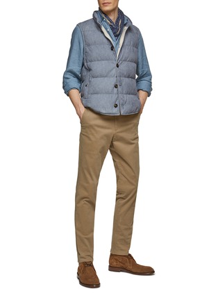 Figure View - Click To Enlarge - BRUNELLO CUCINELLI - Denim Effect Padded Leather Button-Up Vest