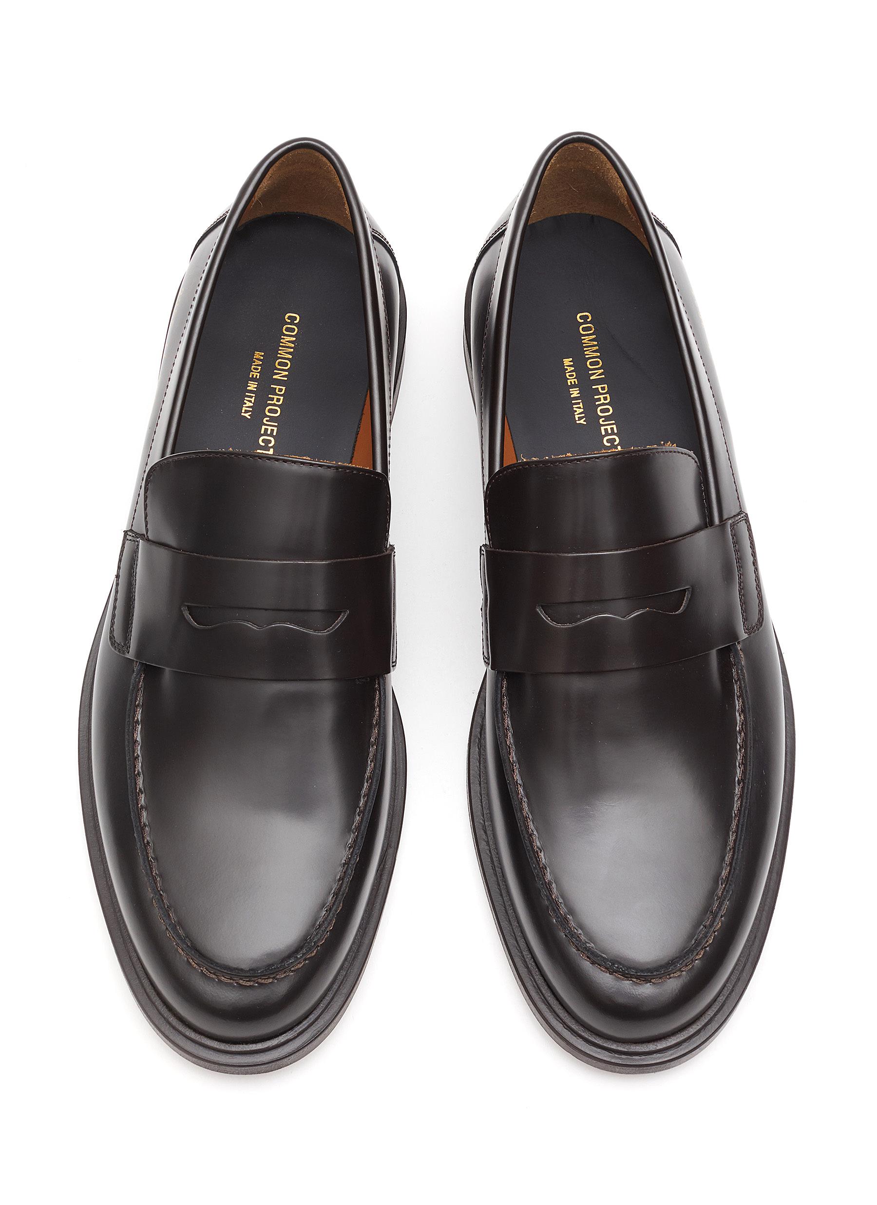 ALMOND-TOED LEATHER PENNY LOAFERS