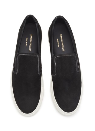 Detail View - Click To Enlarge - COMMON PROJECTS - Contrasting Stitching Grained Leather Slip-On Sneakers