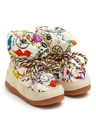 Figure View - Click To Enlarge - KHRISJOY - Graffiti Print Lace Up Puffer Kids Boots