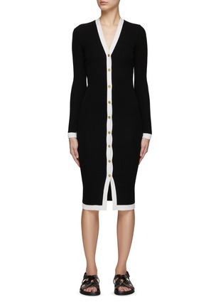 Main View - Click To Enlarge - ALICE + OLIVIA - ‘ALCINA’ BUTTON FRONT V-NECK KNIT DRESS