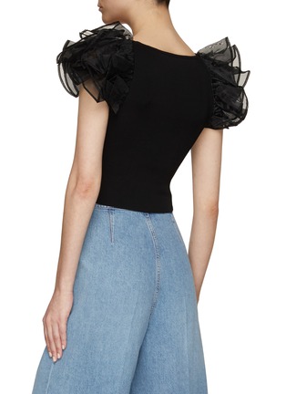 Back View - Click To Enlarge - ALICE + OLIVIA - ‘MERIDA’ SQUARE NECK RUFFLE SLEEVES CROPPED TOP