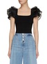Main View - Click To Enlarge - ALICE & OLIVIA - ‘MERIDA’ SQUARE NECK RUFFLE SLEEVES CROPPED TOP