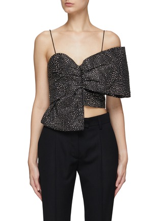 Main View - Click To Enlarge - ALICE + OLIVIA - ‘BELINE’ CRYSTAL EMBELLISHMENT ASYMMETRIC OFF SHOULDER BOW TOP