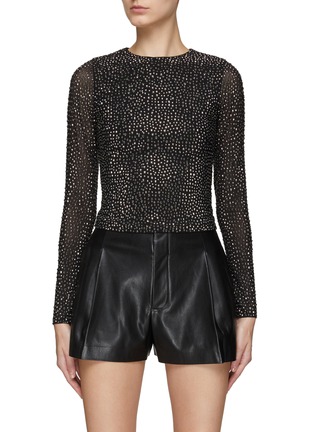 Main View - Click To Enlarge - ALICE + OLIVIA - ‘DELAINA’ ALL OVER CRYSTAL EMBELLISHMENT CREW NECK TOP