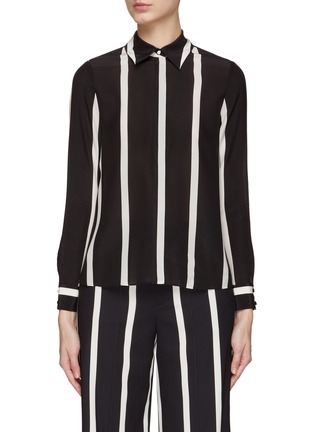 Main View - Click To Enlarge - ALICE + OLIVIA - ‘WILLA’ HIDDEN PLACKET STRIPE MOTIF BUTTON UP SHIRT