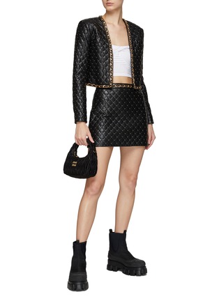 Figure View - Click To Enlarge - ALICE & OLIVIA - ‘RILEY’ CHAIN TRIM STUD QUILTED VEGAN LEATHER MINI SKIRT