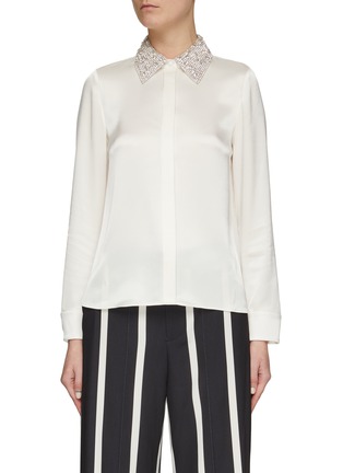 Main View - Click To Enlarge - ALICE + OLIVIA - ‘WILLA’ COLLAR CRYSTAL EMBELLISHMENT PLACKET TOP