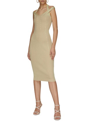 Figure View - Click To Enlarge - SIMKHAI - ‘Miriam’ Cut-Out Halter Neck Ribbed Knit Midi Dress