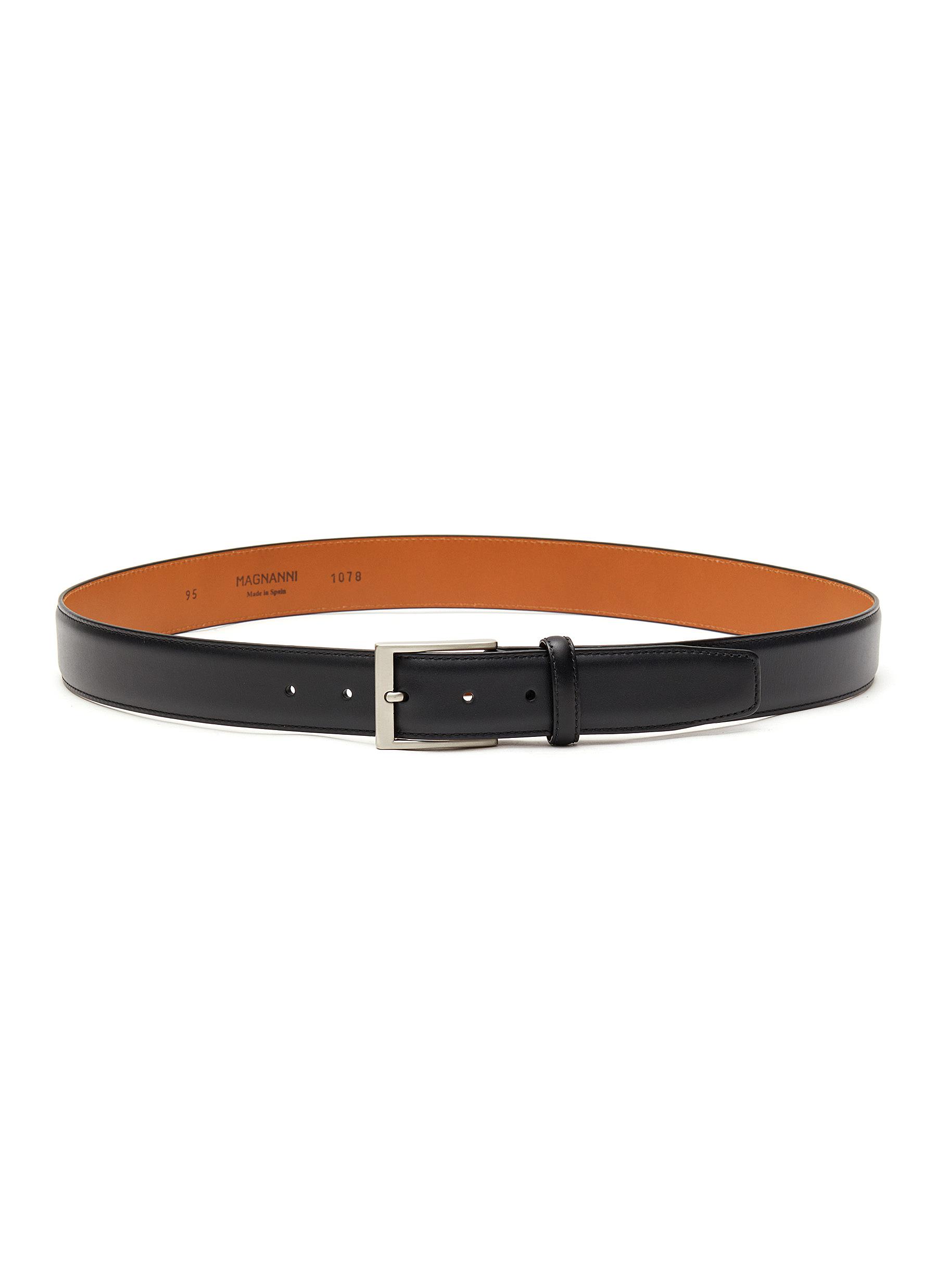 MAGNANNI CLASSIC SILVER-TONED METAL SQUARE BUCKLE LEATHER BELT