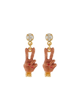Main View - Click To Enlarge - VENESSA ARIZAGA - Rhinestone Embellished Gold-Plated Brass Hand Charm Drop Earrings