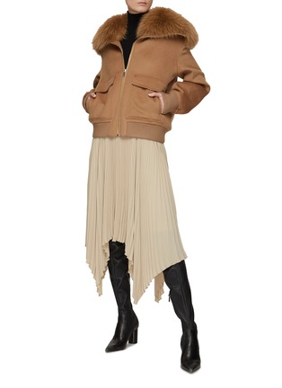 Figure View - Click To Enlarge - YVES SALOMON - Detachable Fox Fur Collar Cashmere Blend Zip Up Jacket