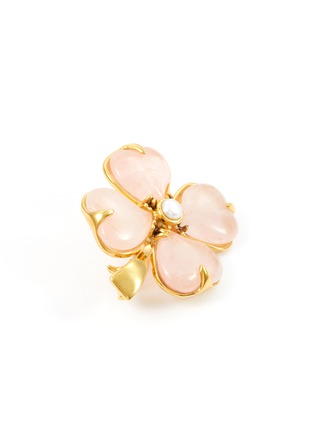 Detail View - Click To Enlarge - GOOSSENS - ‘TREFLE’ 24K GOLD PLATED PINK QUARTZ BROOCH