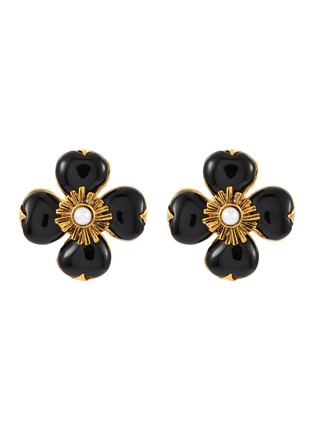 Main View - Click To Enlarge - GOOSSENS - ‘TREFLE’ 24K GOLD PLATED BRASS AGATE CLIP EARRINGS