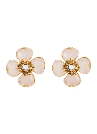 Main View - Click To Enlarge - GOOSSENS - ‘TREFLE’ 24K GOLD PLATED BRASS PINK QUARTZ CLIP EARRINGS