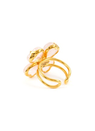 Detail View - Click To Enlarge - GOOSSENS - ‘TREFLE’ 24K GOLD PLATED BRASS PINK QUARTZ RING