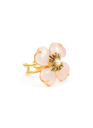Main View - Click To Enlarge - GOOSSENS - ‘TREFLE’ 24K GOLD PLATED BRASS PINK QUARTZ RING