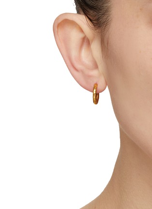 Front View - Click To Enlarge - GOOSSENS - ‘TALISMAN’ 24K GOLD PLATED CABOCHON DETACHABLE CHARM DROP EARRINGS