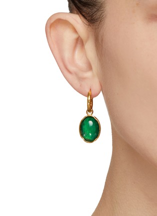 Figure View - Click To Enlarge - GOOSSENS - ‘TALISMAN’ 24K GOLD PLATED CABOCHON DETACHABLE CHARM DROP EARRINGS