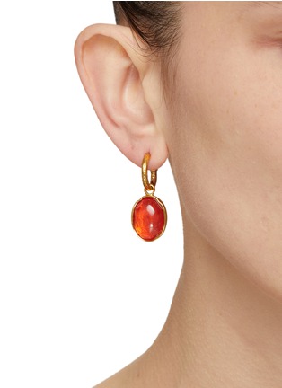 Figure View - Click To Enlarge - GOOSSENS - ‘TALISMAN’ 24K GOLD PLATED CABOCHON DETACHABLE CHARM DROP EARRINGS