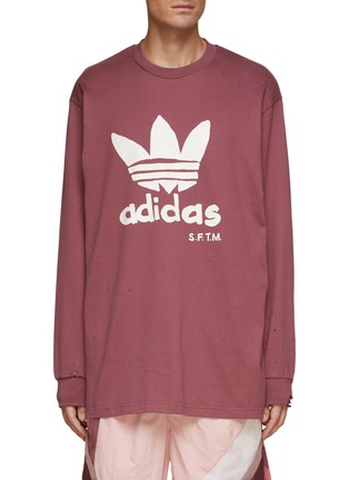 Main View - Click To Enlarge - ADIDAS - x Song For The Mute Logo Distressed Cotton Long Sleeve T-Shirt