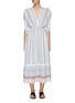 Main View - Click To Enlarge - LEM LEM - ‘Doti’ Raw Hem Ruched Waist Striped V-Neck Dress