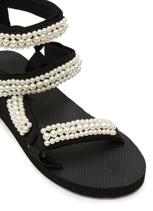Detail View - Click To Enlarge - ARIZONA LOVE - ‘TREKKY PEARL’ STIPLE STRAP VELCRO PEARL EMBELLISHMENT SANDALS