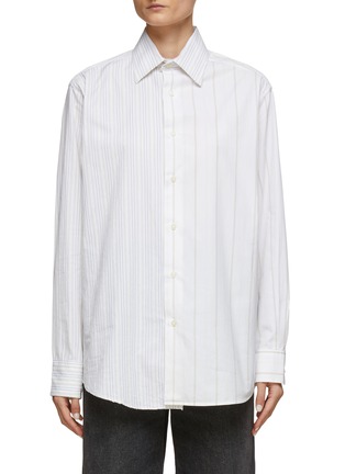 Main View - Click To Enlarge - HAVRE STUDIO - VERTICAL STRIPE CHECK POCKET DETAIL BUTTON DOWN SHIRT