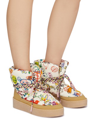 Figure View - Click To Enlarge - KHRISJOY - Graffiti Print Lace Up Puffer Boots
