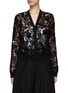 Main View - Click To Enlarge - GIAMBATTISTA VALLI - FLORAL EMBROIDERED SEQUIN SHEER PANEL V-NECK CARDIGAN