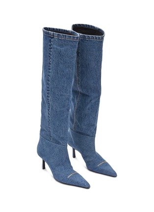 Detail View - Click To Enlarge - ALEXANDER WANG - ‘Viola’ Logo Point Toe Slouchy Denim Tall Boots